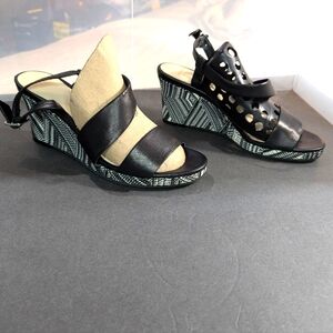 Cole Haan Ravenna 8 black leather‎ slingback wedge .5"-2.5" woven platform heels